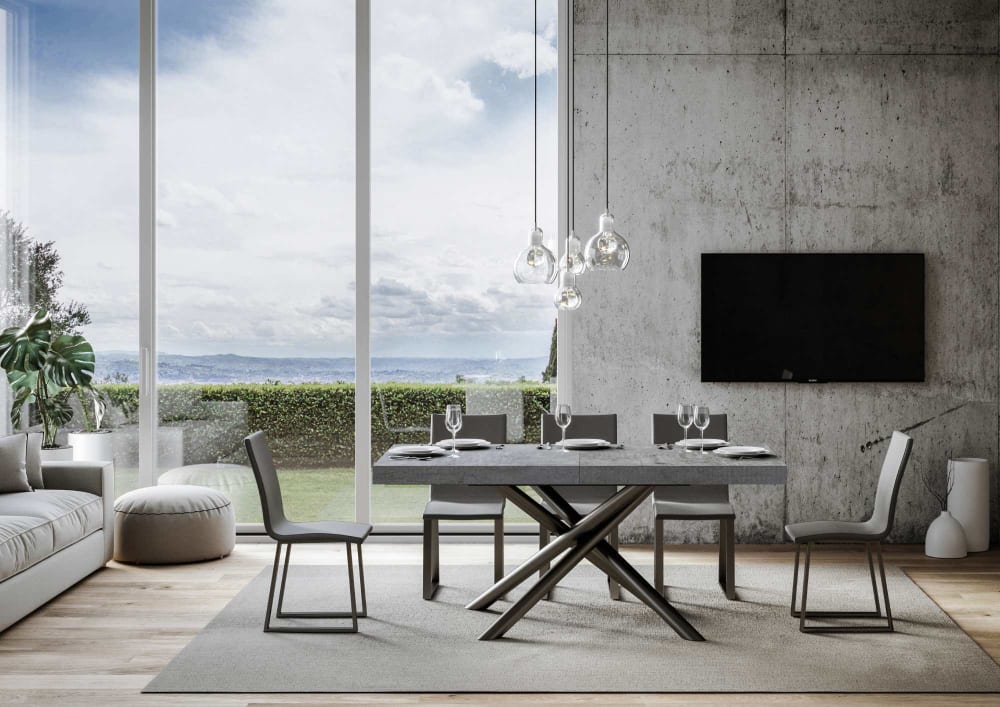 Ausziehtisch 90x180/440 cm in Holzoptik Zementgrau, Eisen -