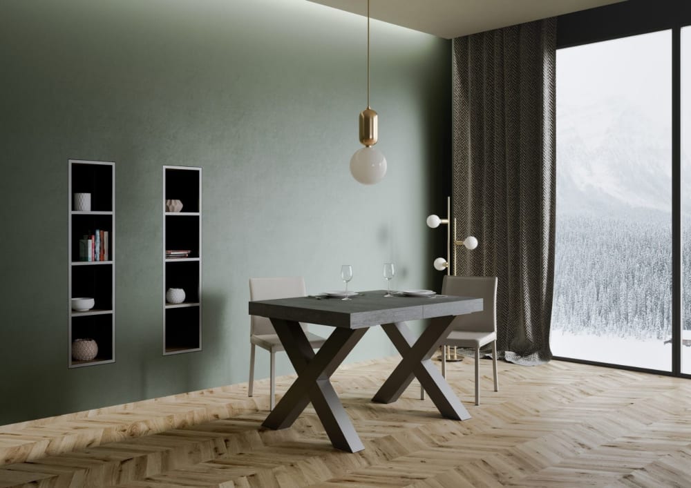 Ausziehtisch 90x140/244 cm in Holzoptik Zementgrau, Eisen -