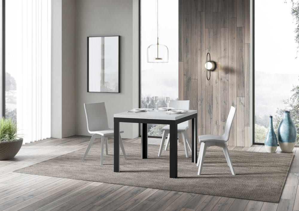 Ausziehtisch 90x90/180 cm in Holzoptik Esche weiß, Eisen -