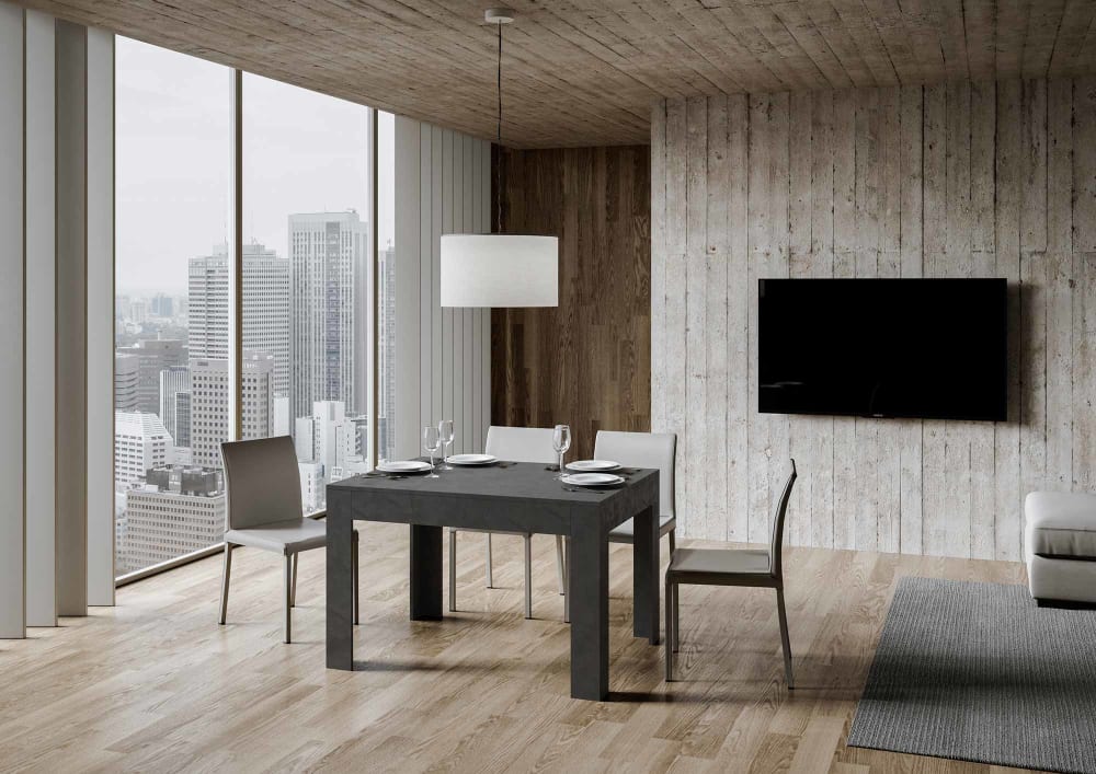 Ausziehtisch 90x120/180 cm in Holzoptik anthrazit gespachtelt -