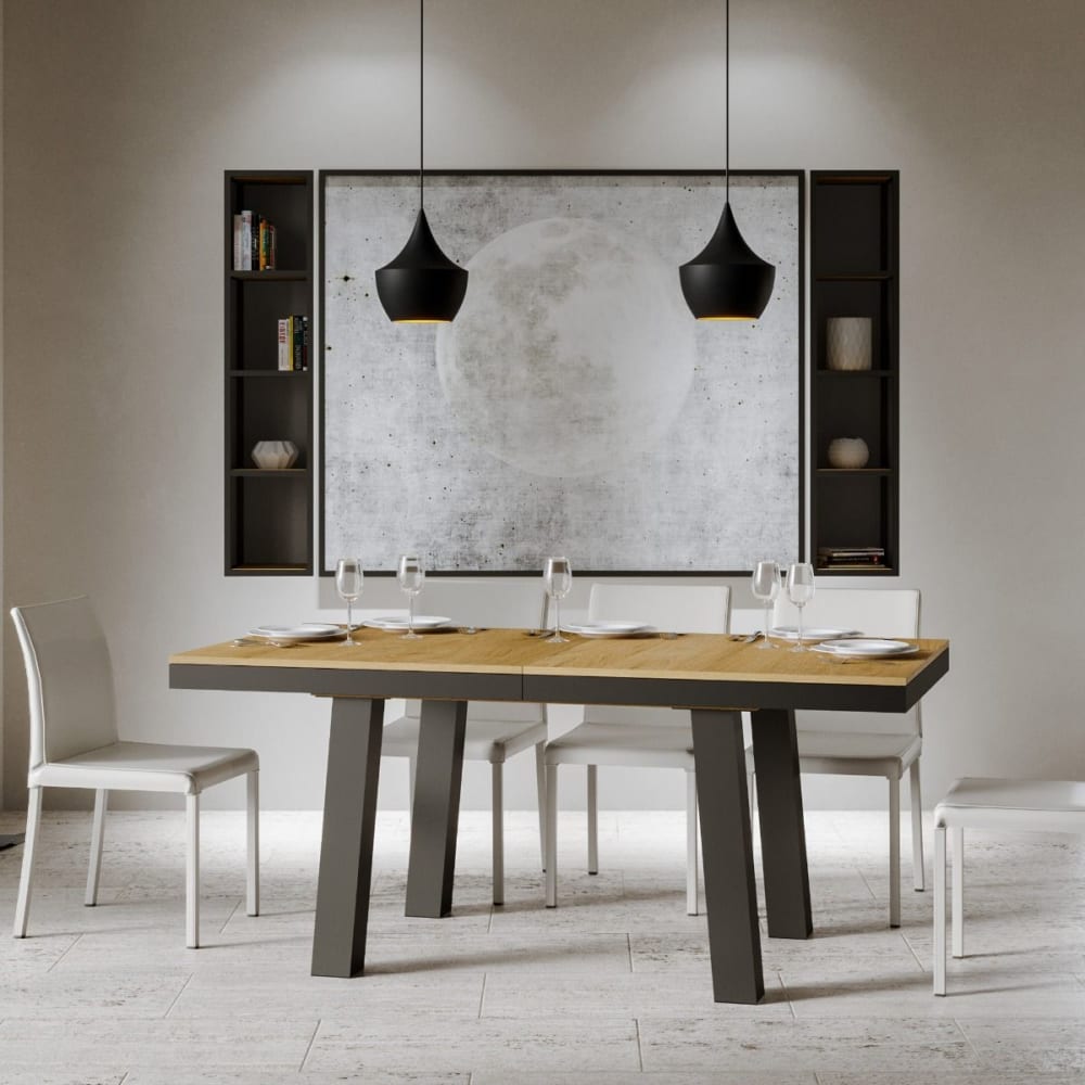 Ausziehtisch 90x180/440 cm in Holzoptik Eiche Natur, Eisen -