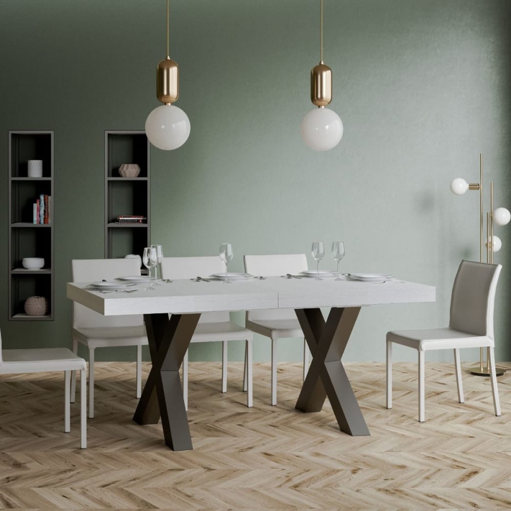 Ausziehtisch 90x180/440 cm in Holzoptik Esche weiß, Eisen -