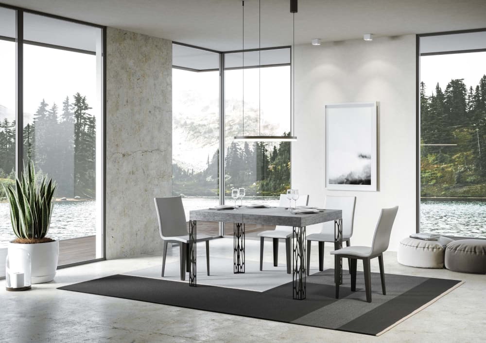 Ausziehtisch 80x140/224 cm in Holzoptik Zementgrau, Eisen -