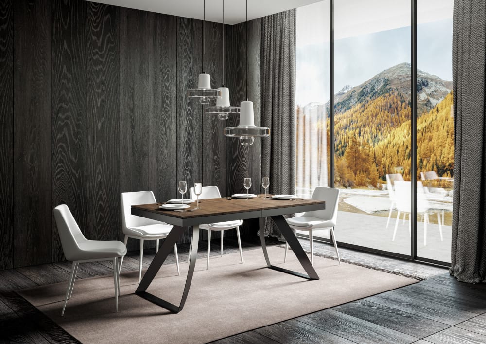 Ausziehtisch 90x160/264 cm in Holzoptik Nussbaumbraun, Eisen -