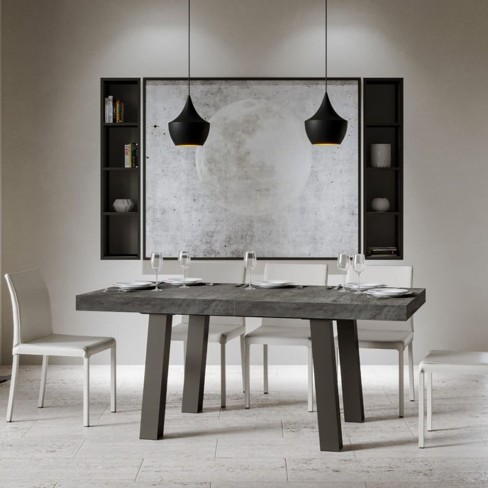 Ausziehtisch 90x160/264 cm in Holzoptik Zementgrau, Eisen -