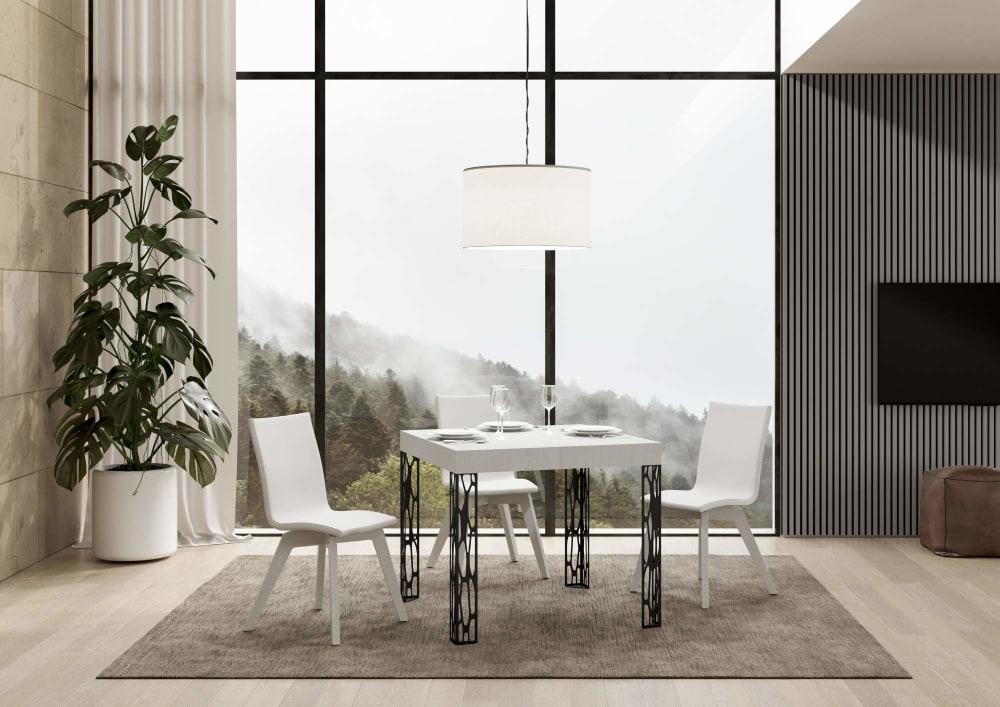 Ausziehtisch 90x90/246 cm in Holzoptik Esche weiß, Eisen -