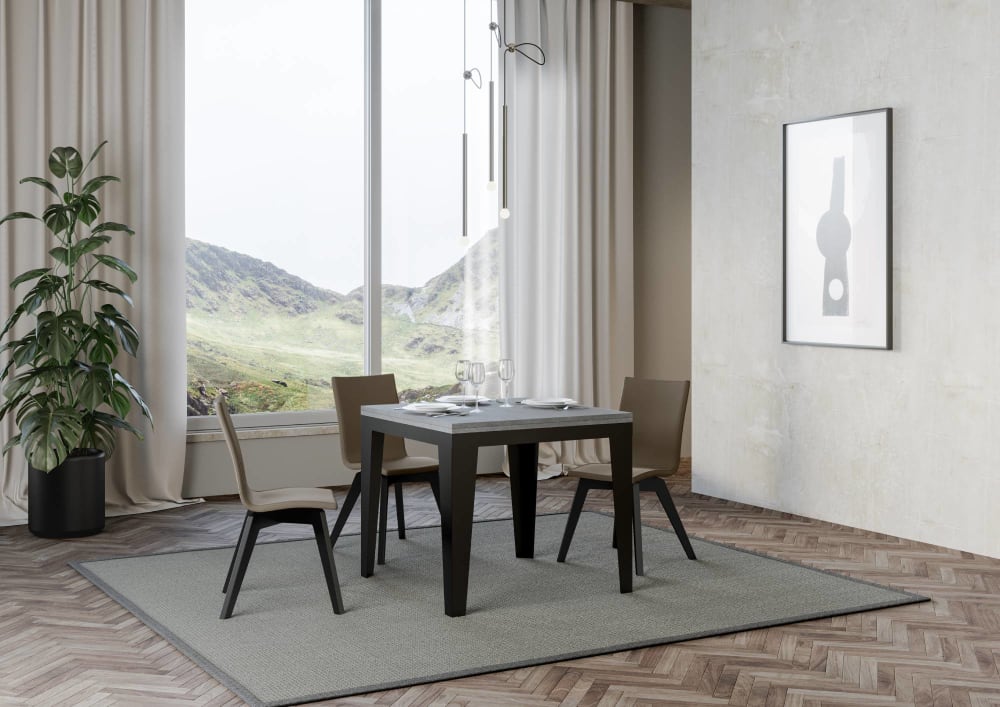 Ausziehtisch 90x90/180 cm in Holzoptik Zementgrau, Eisen -