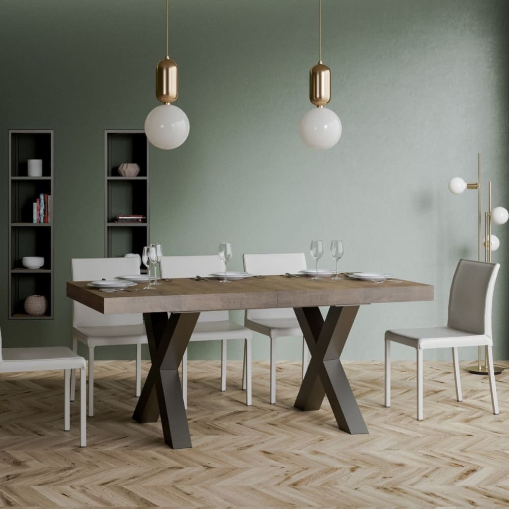 Ausziehtisch 90x180/440 cm in Holzoptik Nussbaumbraun, Eisen -