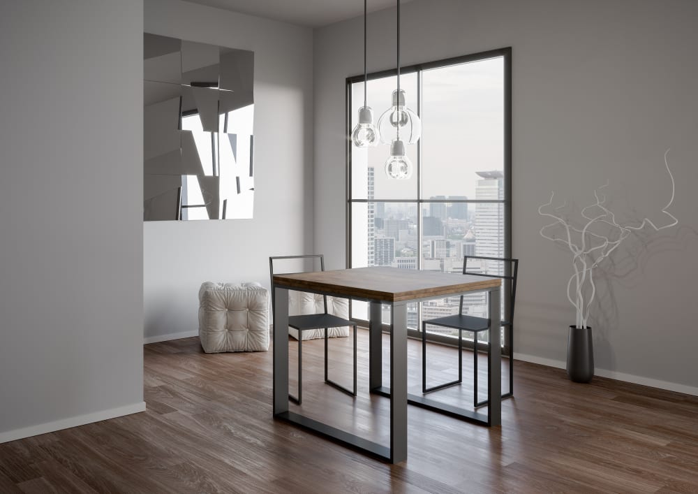 Ausziehtisch 90x90/180 cm in Holzoptik Nussbaumbraun, Eisen -