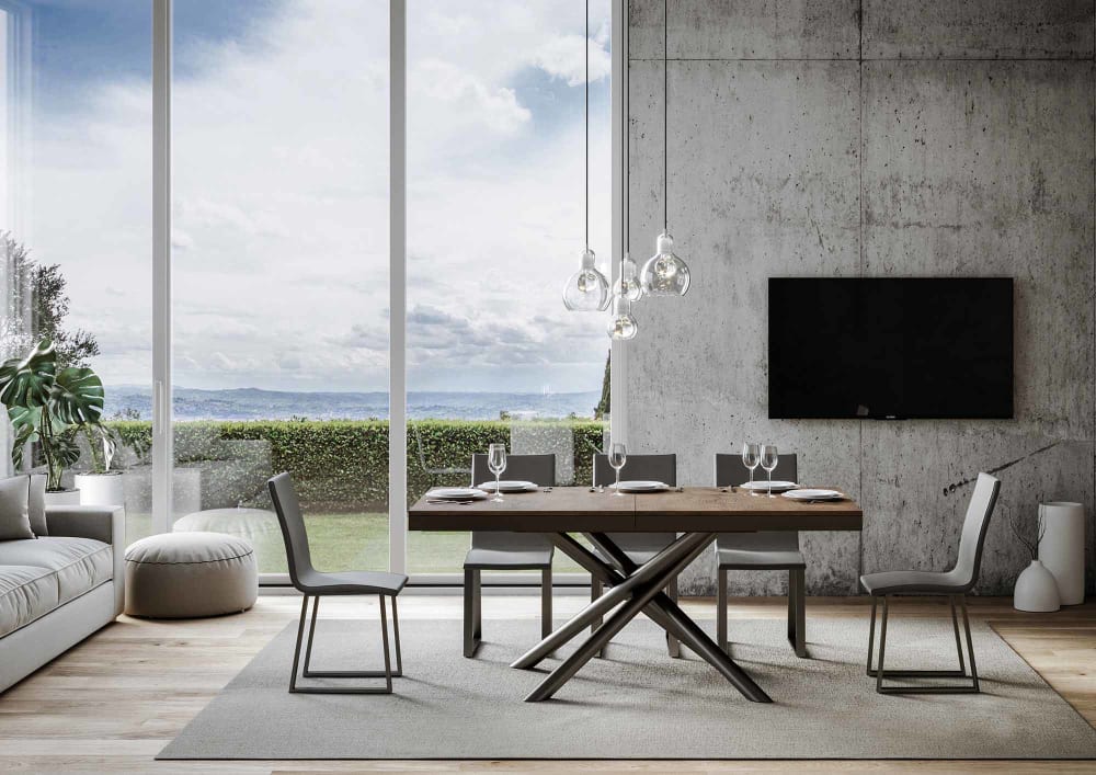 Ausziehtisch 90x160/264 cm in Holzoptik Nussbaumbraun, Eisen -
