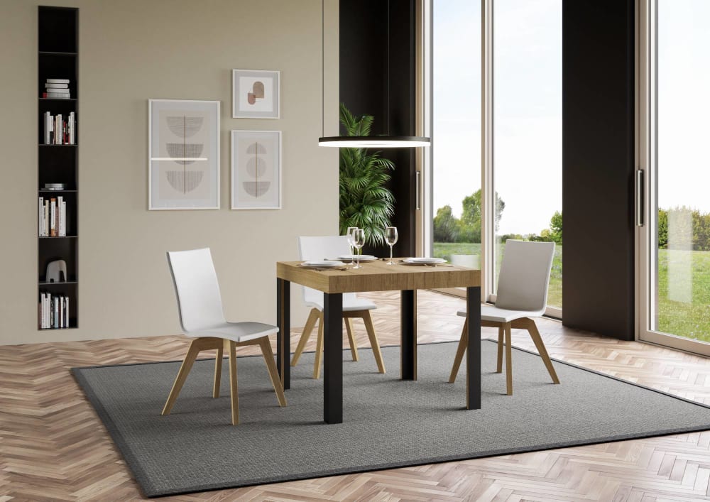 Ausziehtisch 90x90/246 cm in Holzoptik Eiche Natur, Eisen -
