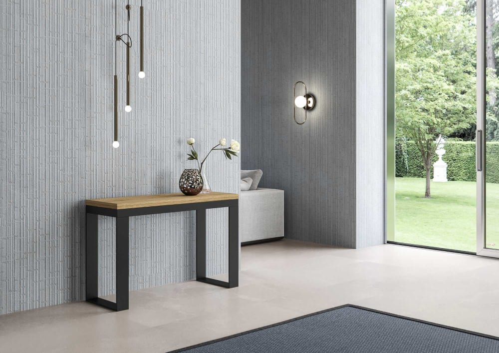 Klapptisch 120x45/90 cm in Holzoptik Eiche Natur, Eisen - Maisons