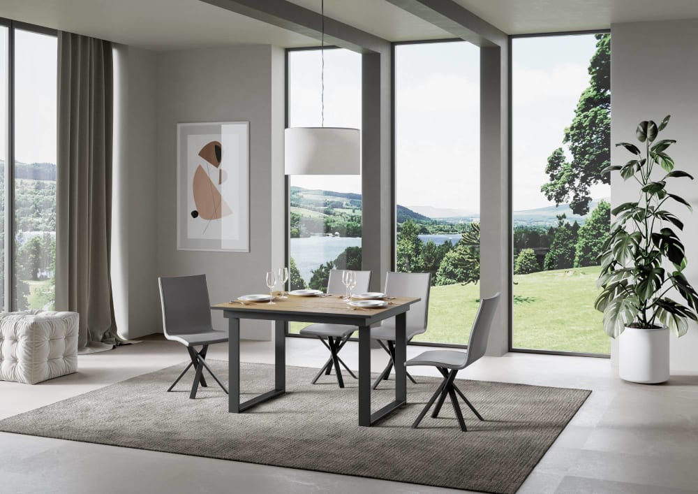 Ausziehtisch 90x120/180 cm in Holzoptik Eiche Natur, Eisen -