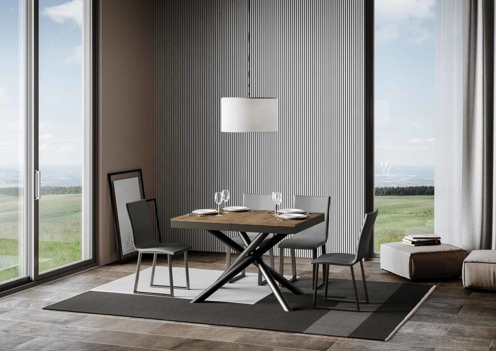 Ausziehtisch 90x120/380 cm in Holzoptik Nussbaumbraun, Eisen -