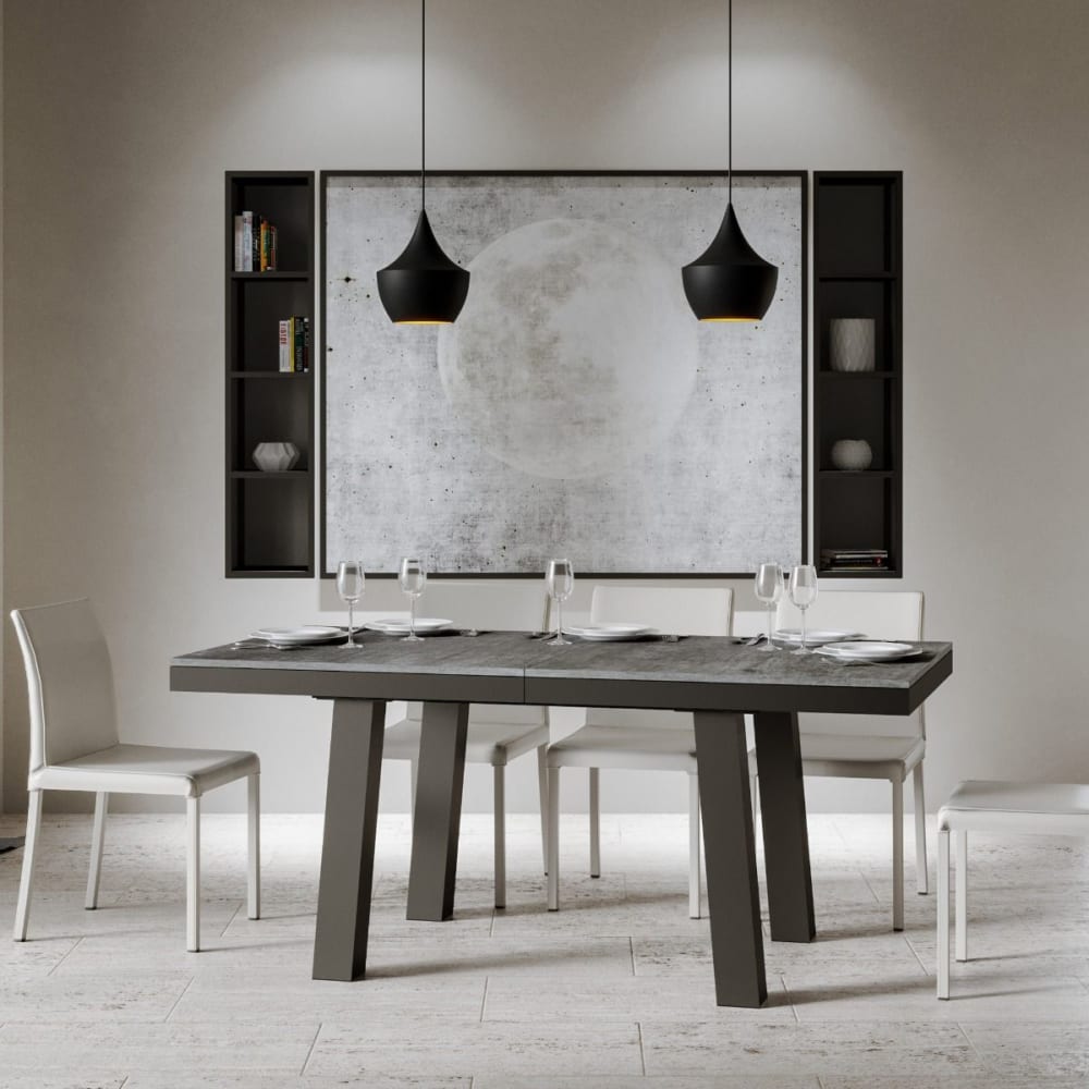 Ausziehtisch 90x180/284 cm in Holzoptik Zementgrau, Eisen -