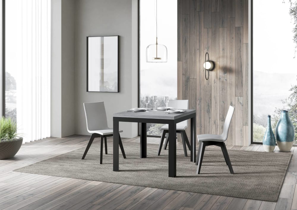 Ausziehtisch 90x90/180 cm in Holzoptik Zementgrau, Eisen -