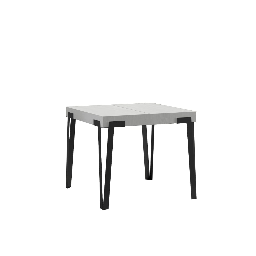 Table extensible effet bois frêne blanc 90x90/246 cm