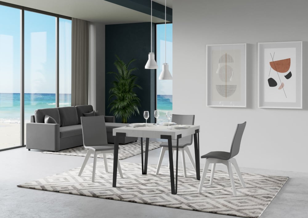 Ausziehtisch 90x90/246 cm in Holzoptik Esche weiß, Eisen -
