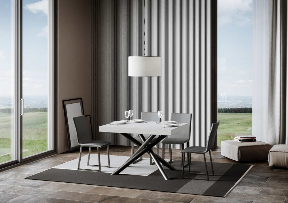 Ausziehtisch 90x140/244 cm in Holzoptik Esche weiß, Eisen -