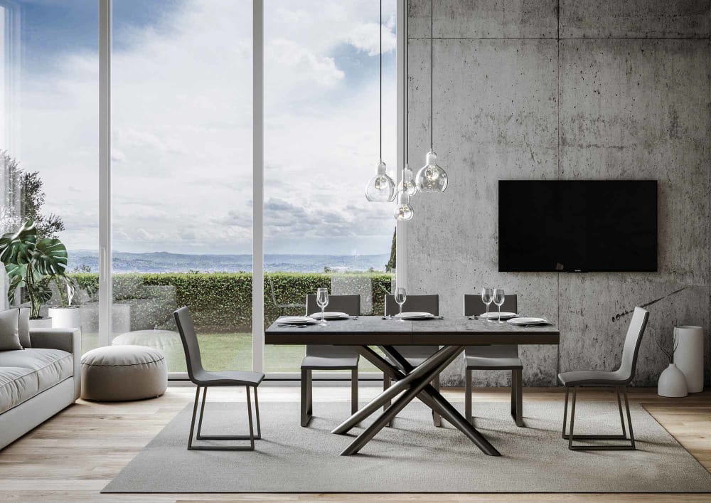 Ausziehtisch 90x180/440 cm in Holzoptik Zementgrau, Eisen -
