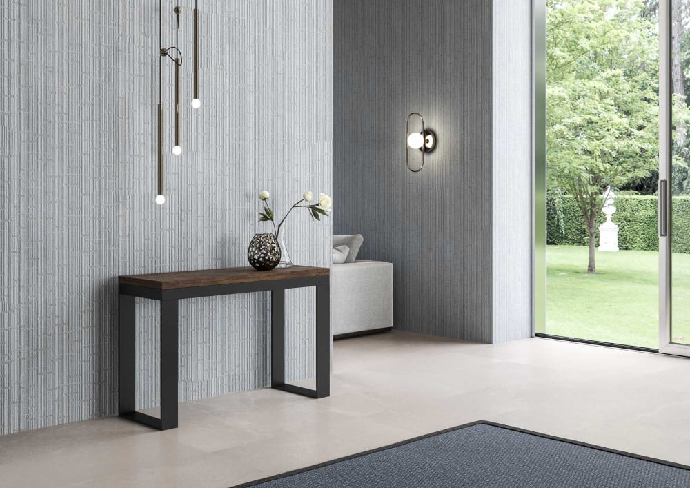 Table extensible portefeuille effet bois noyer 120/200x45/90 cm