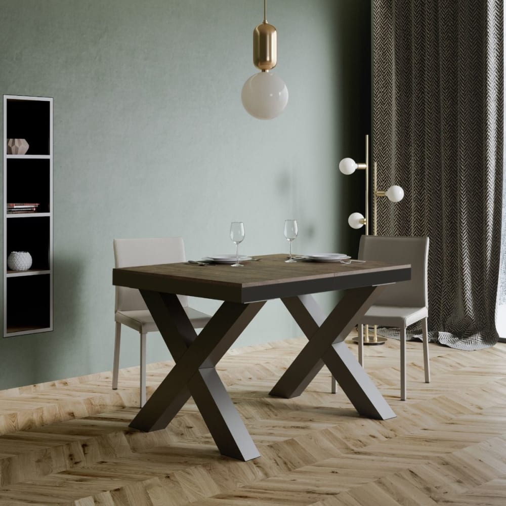 Ausziehtisch 90x120/224 cm in Holzoptik Nussbaumbraun, Eisen -