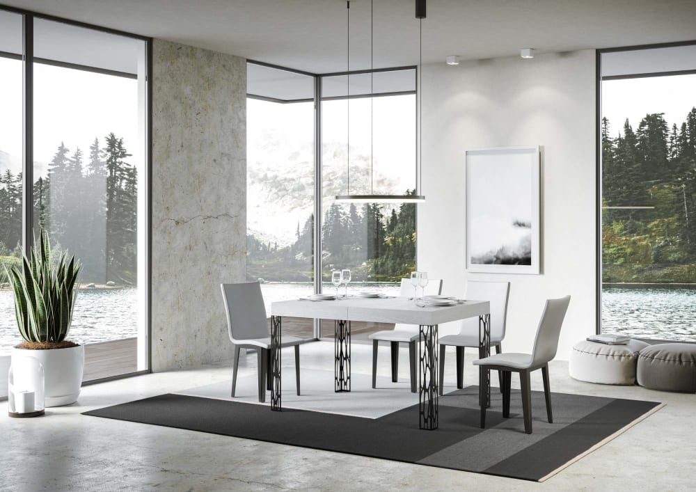 Ausziehtisch 90x120/224 cm in Holzoptik Esche weiß, Eisen -