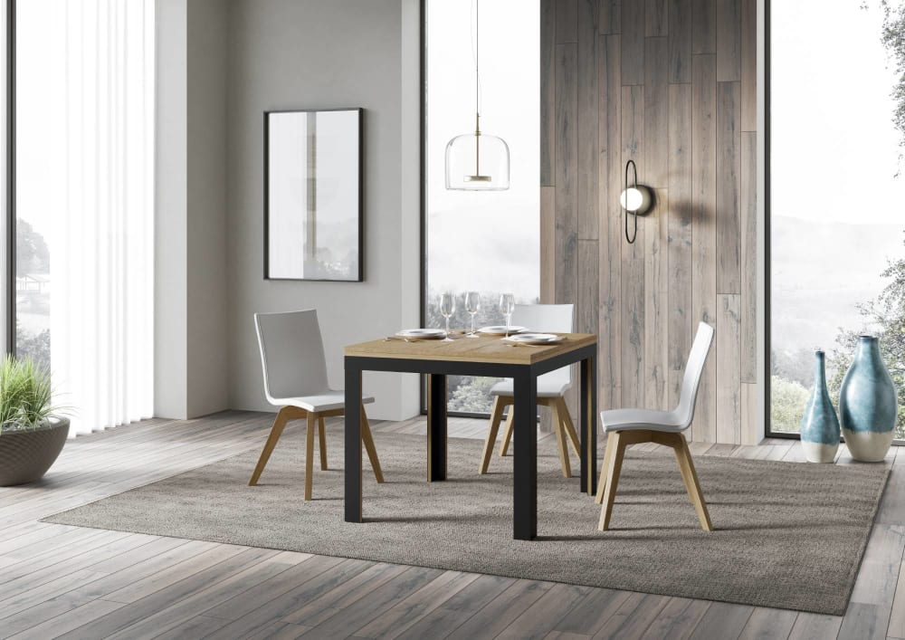 Table extensible portefeuille effet bois chêne nature 90x90/180 cm