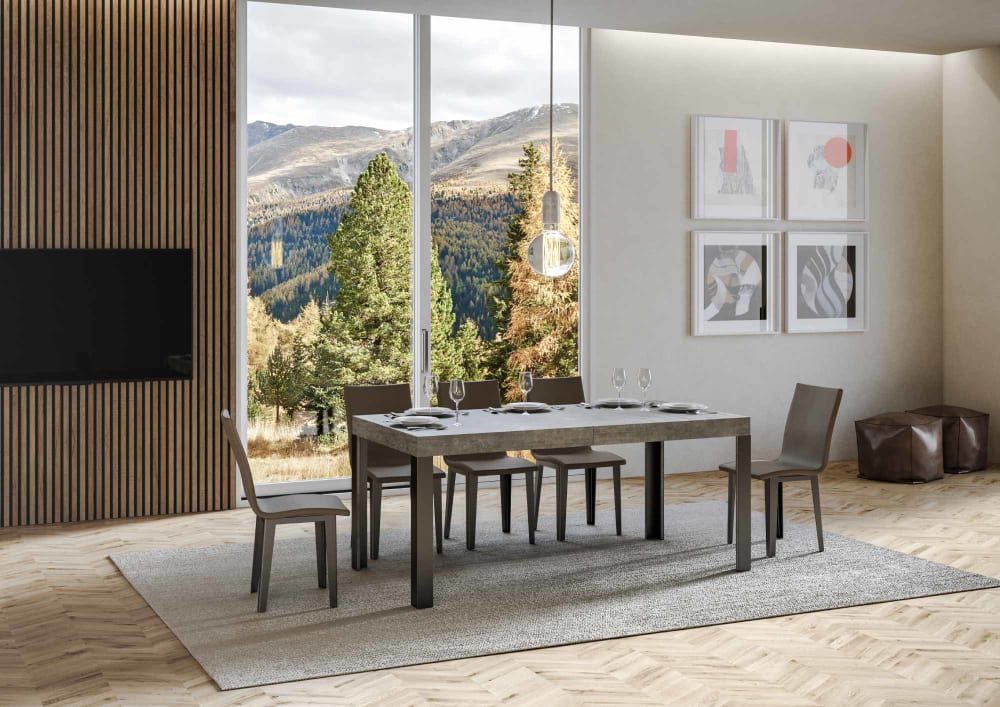 Ausziehtisch 90x180/284 cm in Holzoptik Zementgrau, Eisen -
