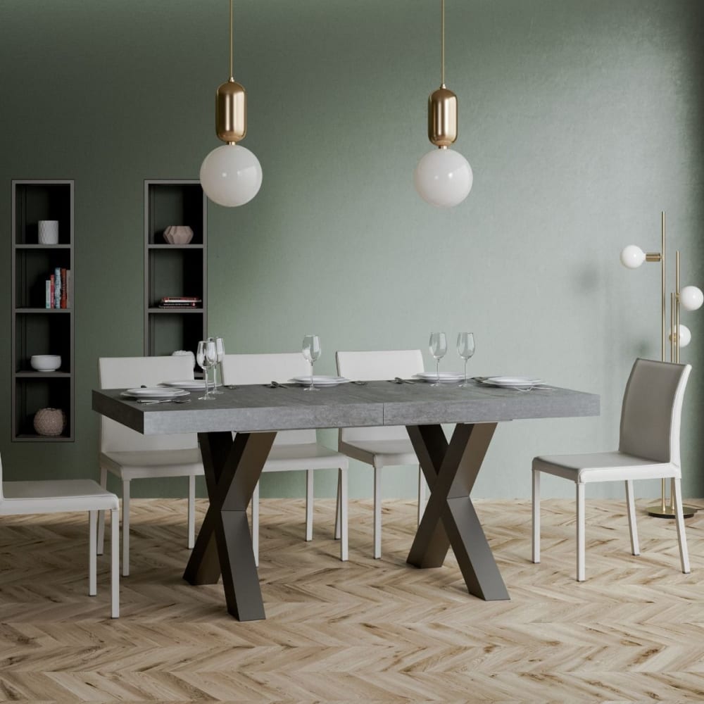 Ausziehtisch 90x180/440 cm in Holzoptik Zementgrau, Eisen -