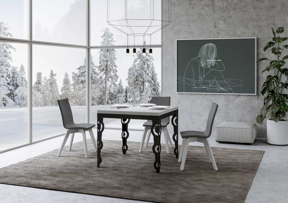 Ausziehtisch 90x90/180 cm in Holzoptik Esche weiß, Eisen -