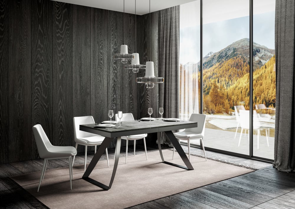 Ausziehtisch 90x180/284 cm in Holzoptik Zementgrau, Eisen -