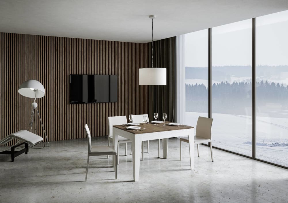 Ausziehtisch 90x120/180 cm in Holzoptik Nussbaumbraun/Esche weiß