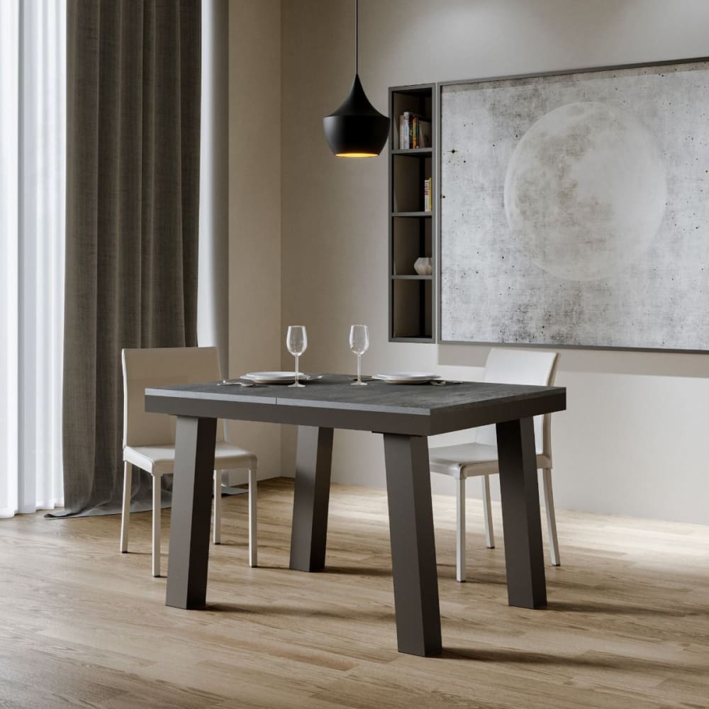 Ausziehtisch 90x120/224 cm in Holzoptik Zementgrau, Eisen -