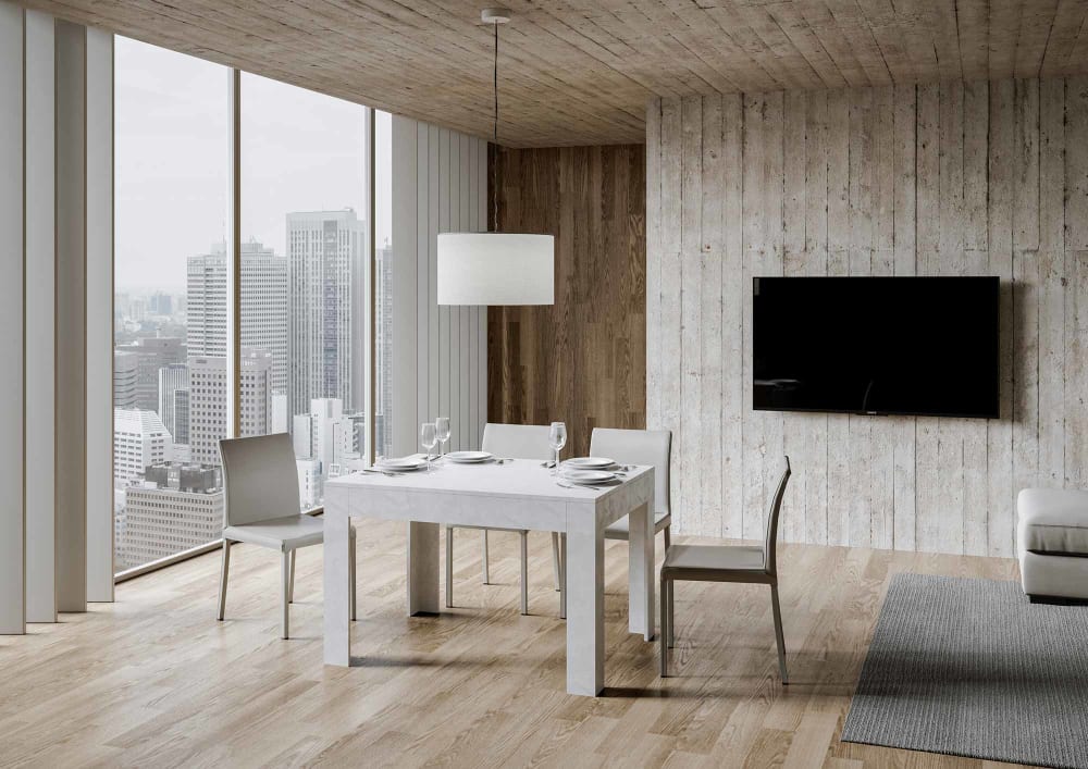 Ausziehtisch 90x120/180 cm in Holzoptik weiß gespachtelt -