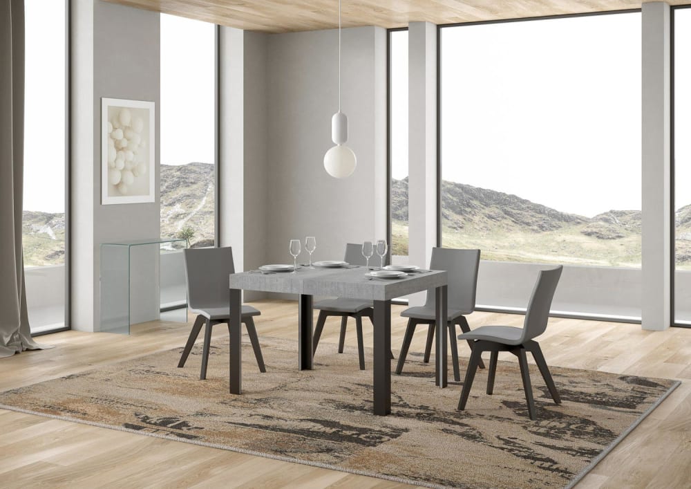 Ausziehtisch 80x120/204 cm in Holzoptik Zementgrau, Eisen -
