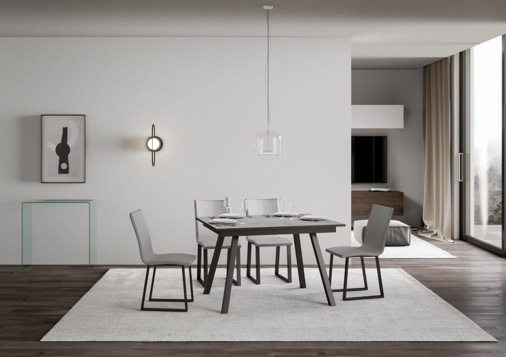 Ausziehtisch 90x120/180 cm in Holzoptik Zementgrau, Eisen -