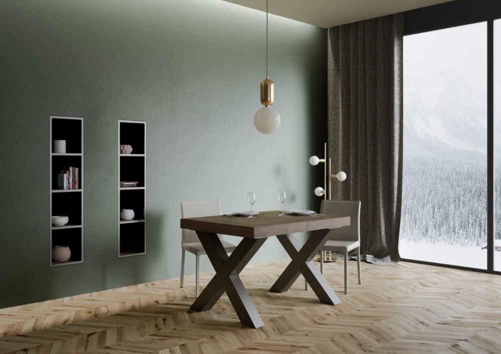 Ausziehtisch 90x130/234 cm in Holzoptik Nussbaumbraun, Eisen -