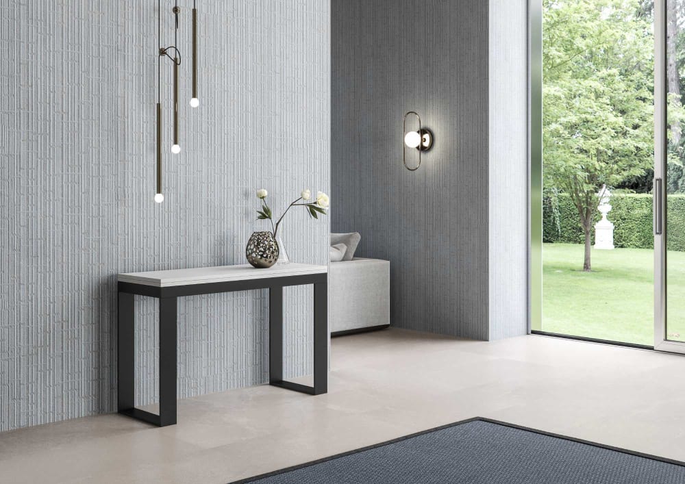 Ausziehtisch 120/200x45/90 cm in Holzoptik Esche weiß, Eisen -