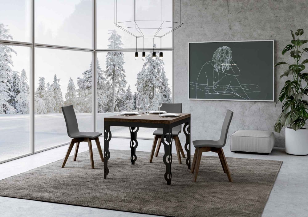 Ausziehtisch 90x90/180 cm in Holzoptik Nussbaumbraun, Eisen -