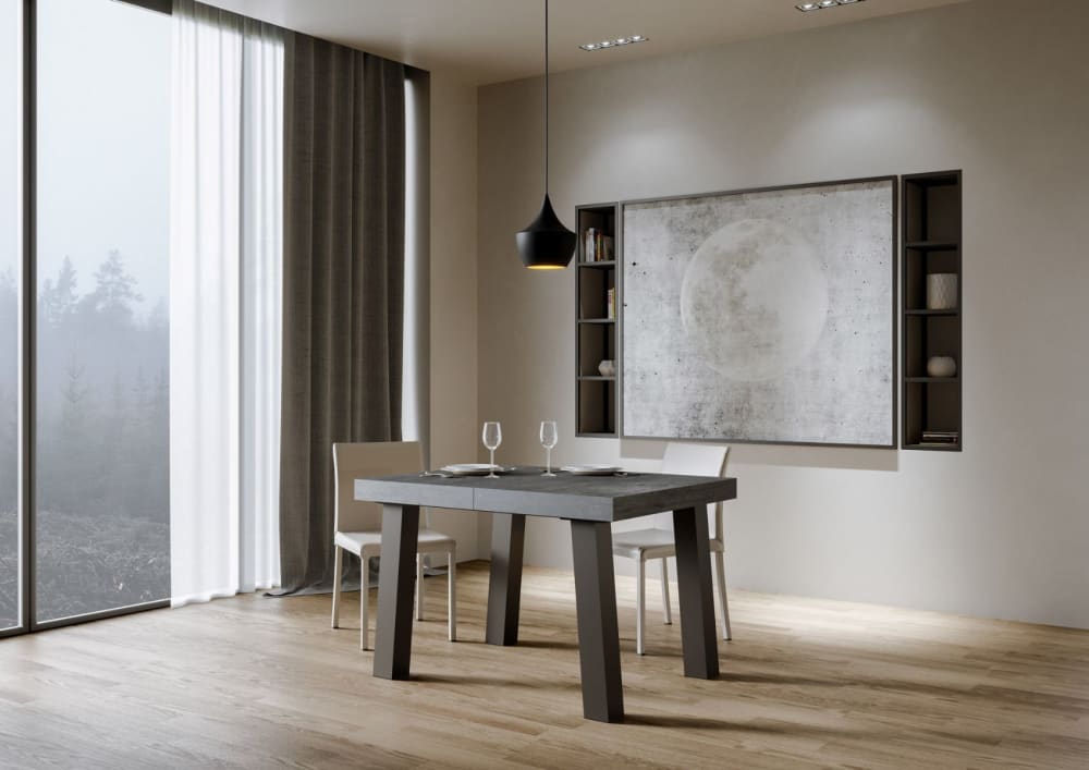 Ausziehtisch 90x140/244 cm in Holzoptik Zementgrau, Eisen -