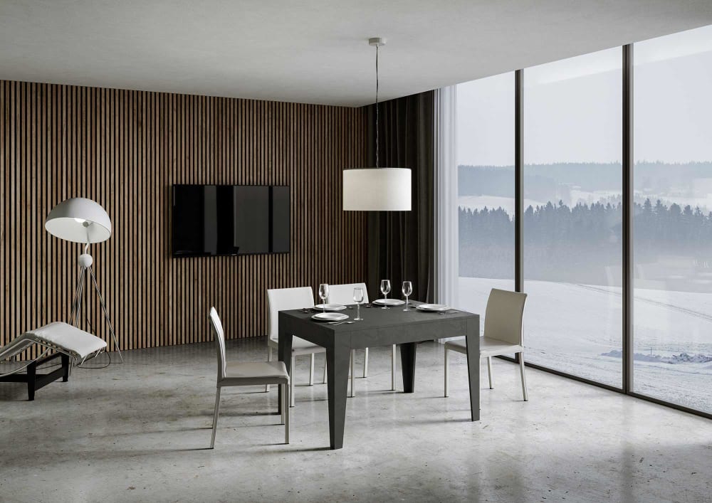 Ausziehtisch 90x120/180 cm in Holzoptik anthrazit gespachtelt -