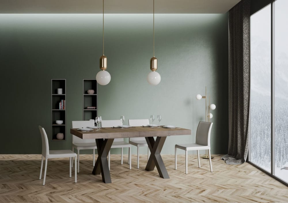 Ausziehtisch 90x160/264 cm in Holzoptik Nussbaumbraun, Eisen -