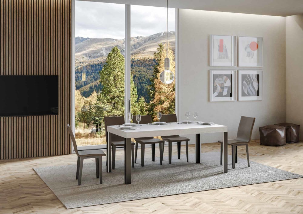 Table extensible effet bois frêne blanc 80x160/244 cm