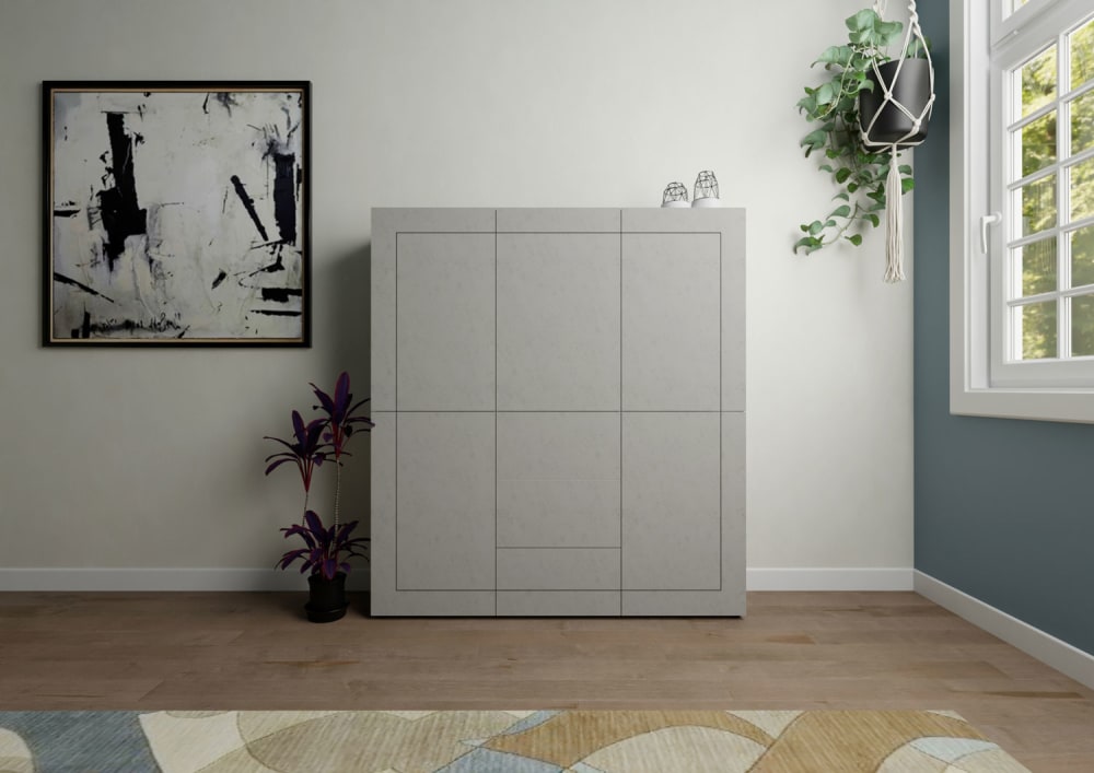 Hohe Kommode 5-türig/3-Schubladen 150x35x165cm in Holzoptik