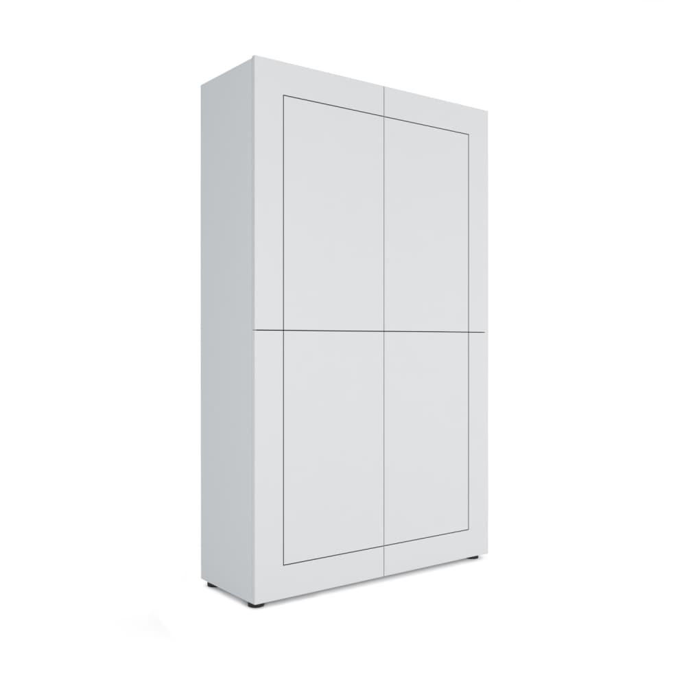 Buffet haut 4 portes effet bois blanc brillant 100x35x165 cm