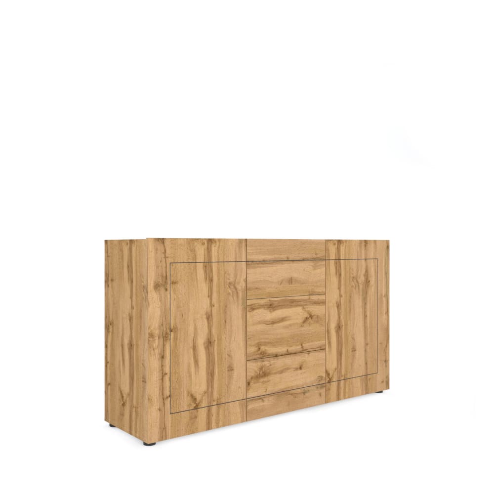 Buffet 2 portes/3 tiroirs effet bois chêne nature 150x40x83,5 cm