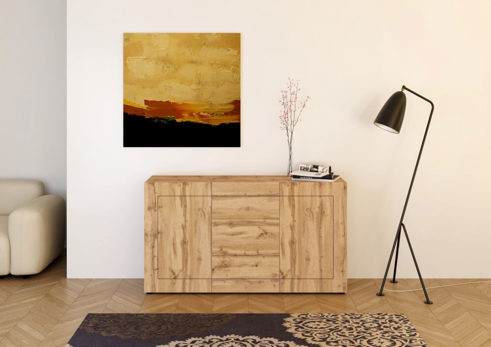 Kommode 2-türig/3-Schubladen 150x40x83,5cm in Holzoptik Eiche
