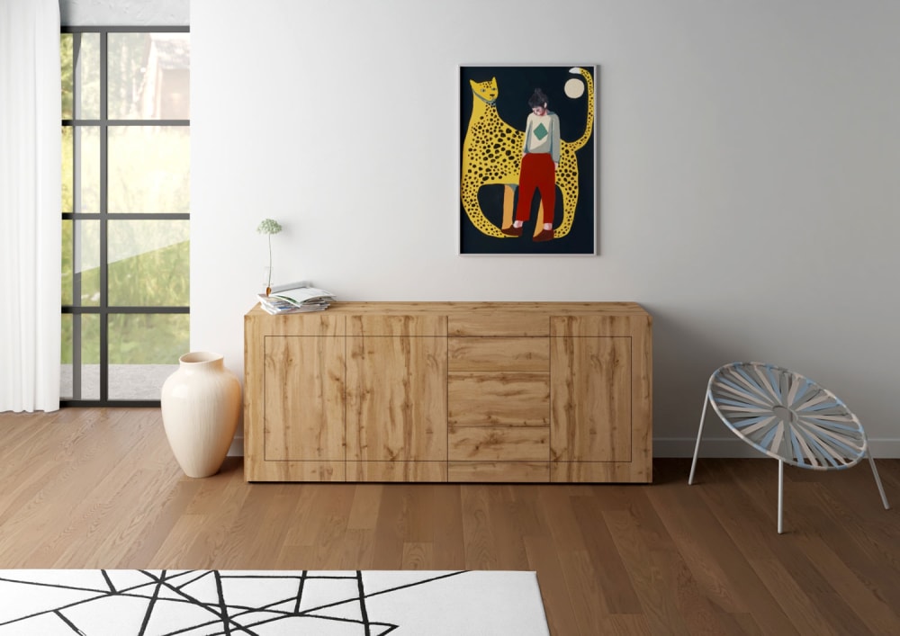 Kommode 3-türig/3-Schubladen 200x40x83,5cm in Holzoptik Eiche