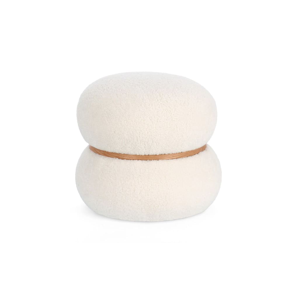 Pouf rond bouclette blanc ivoire d43